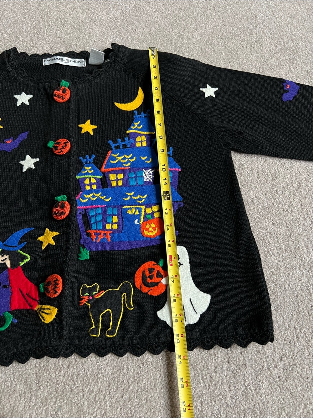 Michael Simon M Halloween Cardigan Sweater Hotel Transylvania Pumpkin Star Bats - Picture 5 of 7